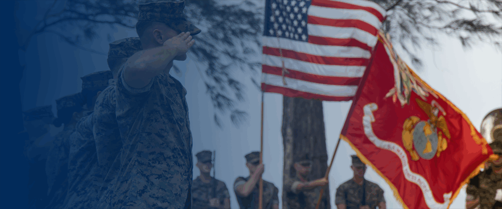 MCL Miami Marines saluting the American flag and the Marine Corps flag